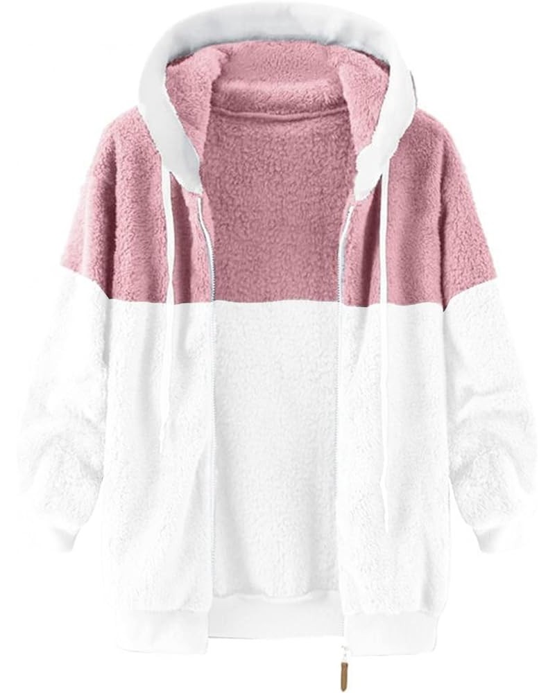 2023 Coats for Women Fuzzy Zip Up Hoodies Color Block Sweaters Sherpa Jackets Winter Warm Outwear with Pockets 02-pink $11.66...