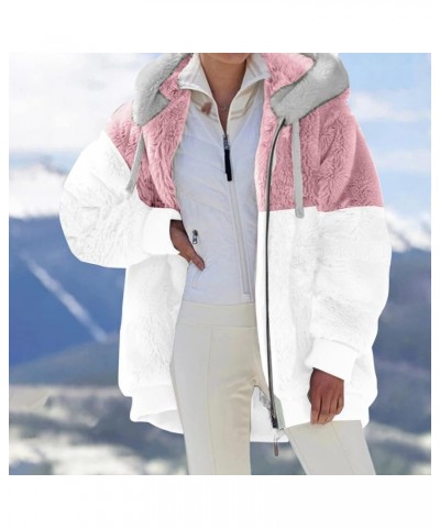 2023 Coats for Women Fuzzy Zip Up Hoodies Color Block Sweaters Sherpa Jackets Winter Warm Outwear with Pockets 02-pink $11.66...