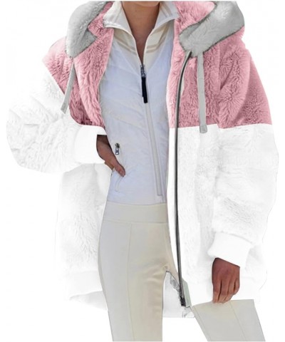 2023 Coats for Women Fuzzy Zip Up Hoodies Color Block Sweaters Sherpa Jackets Winter Warm Outwear with Pockets 02-pink $11.66...