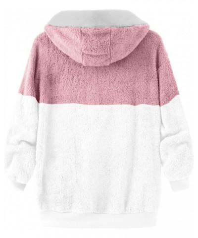 2023 Coats for Women Fuzzy Zip Up Hoodies Color Block Sweaters Sherpa Jackets Winter Warm Outwear with Pockets 02-pink $11.66...