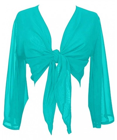 Women's Flair Wrap Tie Top Chiffon Choli Blouse Belly Dance Gypsy Bolero Shrugs Cardigan Turquoise Blue $14.15 Sweaters