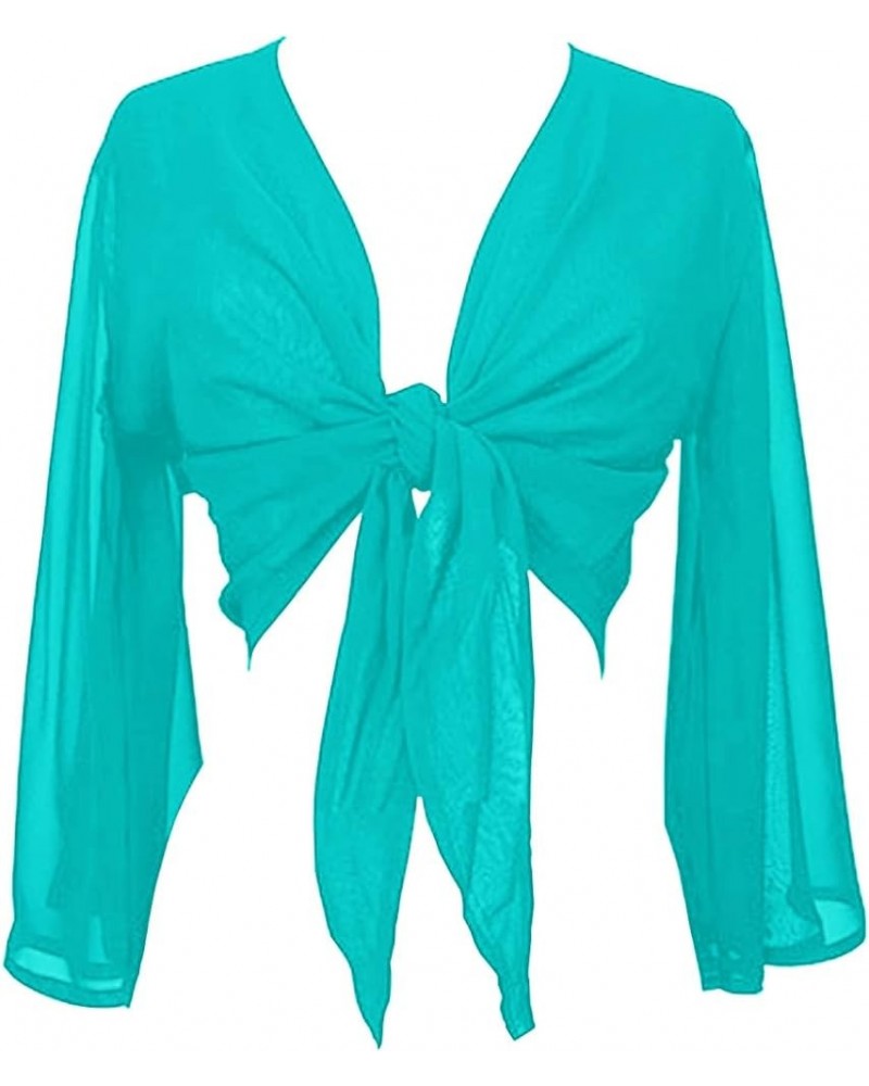 Women's Flair Wrap Tie Top Chiffon Choli Blouse Belly Dance Gypsy Bolero Shrugs Cardigan Turquoise Blue $14.15 Sweaters