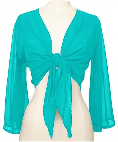 Women's Flair Wrap Tie Top Chiffon Choli Blouse Belly Dance Gypsy Bolero Shrugs Cardigan Turquoise Blue $14.15 Sweaters