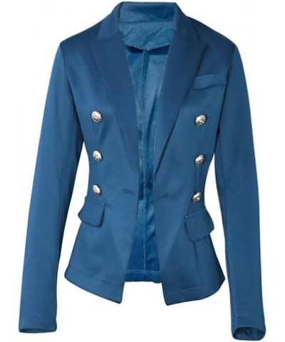 Womens Plain Long Sleeve Blazer Jacket Notch Lapel Collar Shoulder Pads Button Elegant Business Blazer Coat Deep Blue $17.09 ...