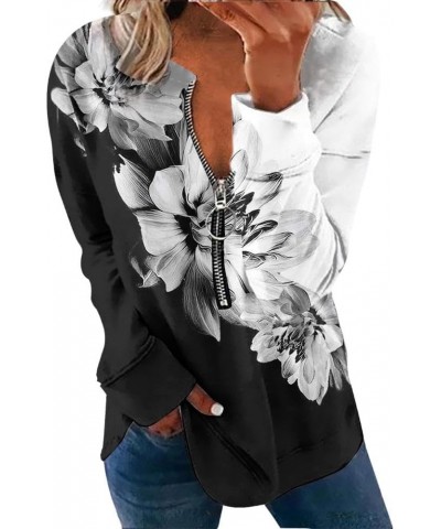 Women's Floral Printed Half Zip Long Sleeve Sweatshirt Fall Casual Loose Dressy Oversized Pullover Tops for Women Color_5 $15...