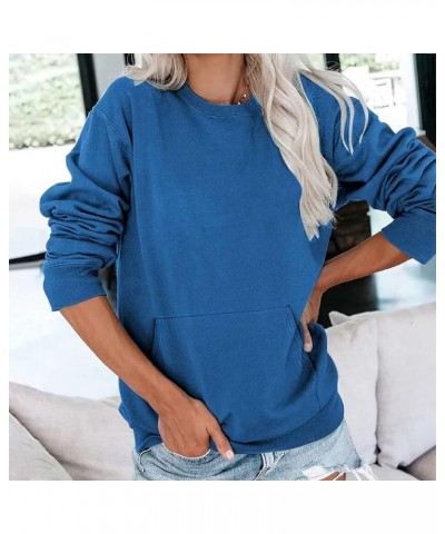 Crewneck Sweatshirts for Women Casual Basic Pullover Long Sleeve Solid Color Winter Tops Outfits with Pockets 2023 E012- Blue...