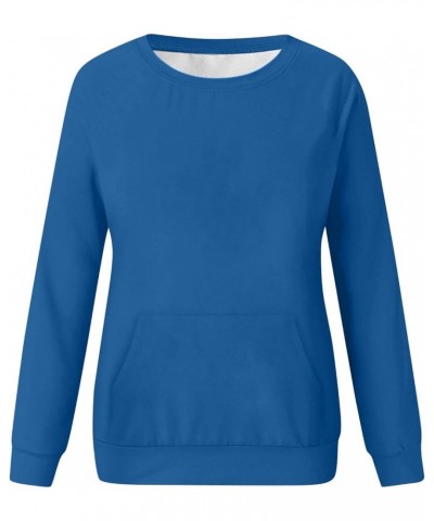 Crewneck Sweatshirts for Women Casual Basic Pullover Long Sleeve Solid Color Winter Tops Outfits with Pockets 2023 E012- Blue...