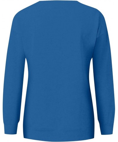 Crewneck Sweatshirts for Women Casual Basic Pullover Long Sleeve Solid Color Winter Tops Outfits with Pockets 2023 E012- Blue...