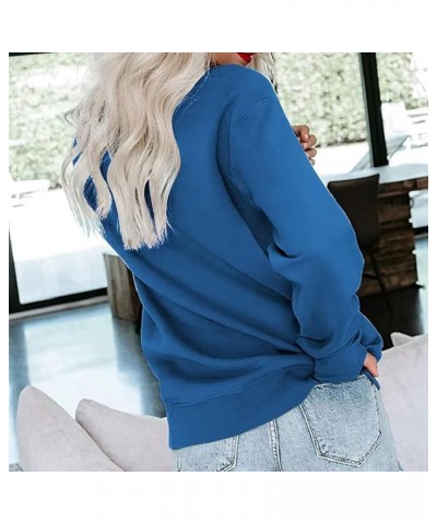 Crewneck Sweatshirts for Women Casual Basic Pullover Long Sleeve Solid Color Winter Tops Outfits with Pockets 2023 E012- Blue...