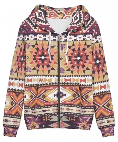 Women's Zip Up Drawstring Drop Shoulder Casual Long Sleeve Sweatshirt Aztec Ethnic Style $17.76 Hoodies & Sweatshirts