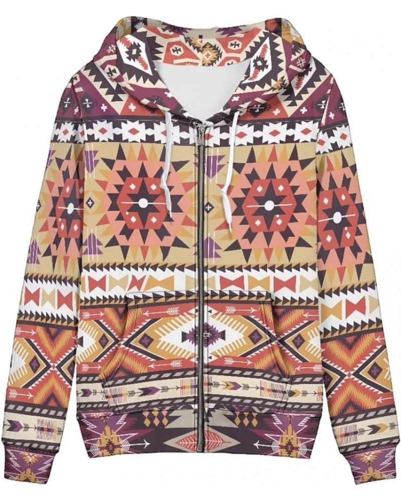 Women's Zip Up Drawstring Drop Shoulder Casual Long Sleeve Sweatshirt Aztec Ethnic Style $17.76 Hoodies & Sweatshirts