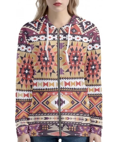 Women's Zip Up Drawstring Drop Shoulder Casual Long Sleeve Sweatshirt Aztec Ethnic Style $17.76 Hoodies & Sweatshirts