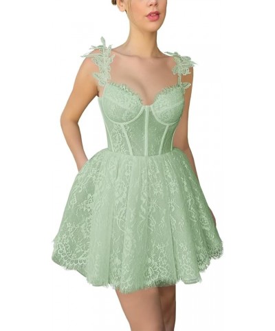 Lace Applique Homecoming Dresses for Teens 2023 Short Tulle Corset Mini Formal Prom Dress Cocktail Party Gown Sage Green $38....