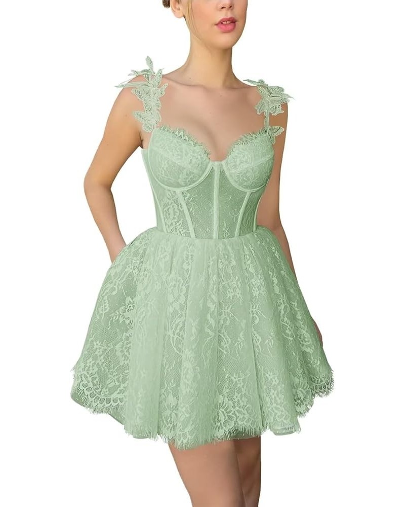 Lace Applique Homecoming Dresses for Teens 2023 Short Tulle Corset Mini Formal Prom Dress Cocktail Party Gown Sage Green $38....