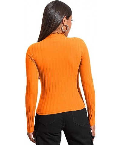 Women's Ruffle Tops Sexy Basic Slim Fit Cut Out Front Long Sleeve T Shirt Orange $6.88 T-Shirts