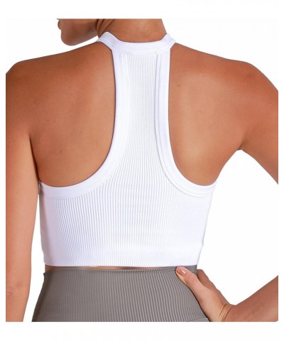 Ribbed Tank Tops for Women, Halter High Neck Seamless Cute Crop Top, Basics Sleeveless Workout Athletic Yoga Shirts White (Cr...