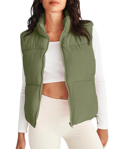 Womens Puffer Vest Stand Collar Zip Up Sleeveless Padded Gilet Coat with Pockets Armygreen $27.83 Vests