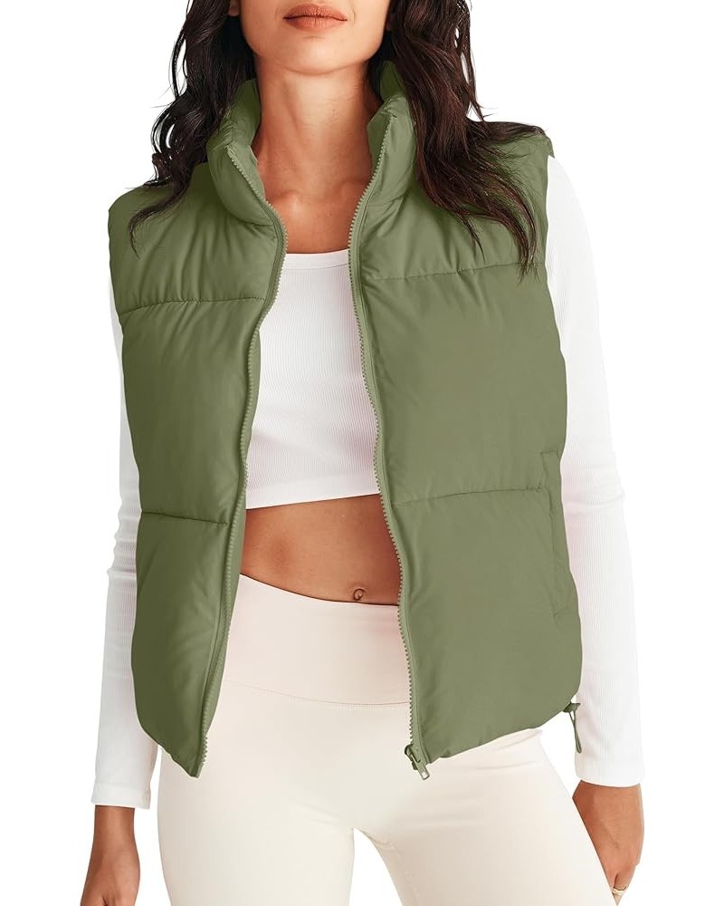 Womens Puffer Vest Stand Collar Zip Up Sleeveless Padded Gilet Coat with Pockets Armygreen $27.83 Vests