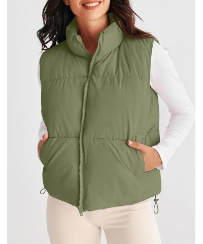 Womens Puffer Vest Stand Collar Zip Up Sleeveless Padded Gilet Coat with Pockets Armygreen $27.83 Vests