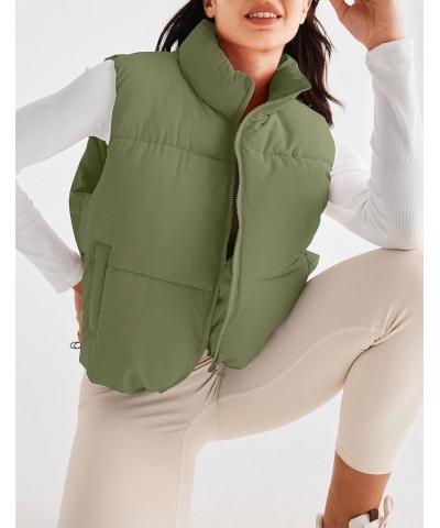 Womens Puffer Vest Stand Collar Zip Up Sleeveless Padded Gilet Coat with Pockets Armygreen $27.83 Vests