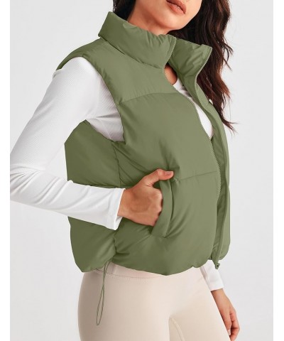 Womens Puffer Vest Stand Collar Zip Up Sleeveless Padded Gilet Coat with Pockets Armygreen $27.83 Vests