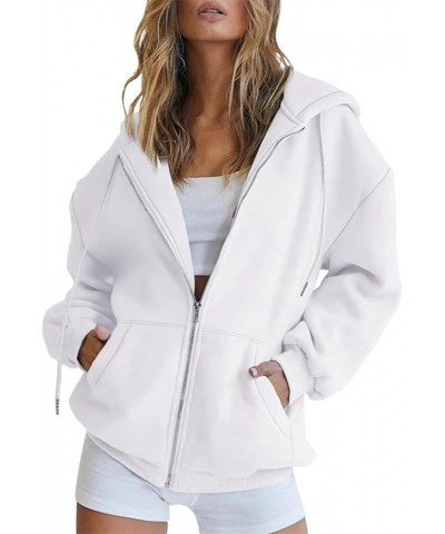 Zip Up Hoodies for Womens Long Sleeve Oversized Y2K Hoodie Teen Girl Fall Jacket Casual Drawstring Hoodie with Pockets White ...