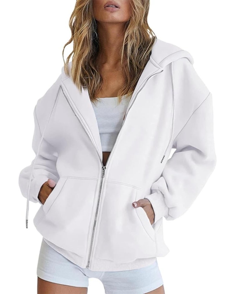 Zip Up Hoodies for Womens Long Sleeve Oversized Y2K Hoodie Teen Girl Fall Jacket Casual Drawstring Hoodie with Pockets White ...