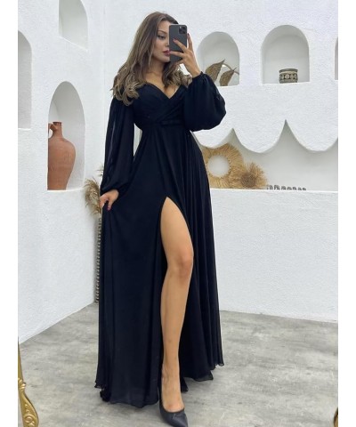 Women's Off The Shoulder Long Sleeve Chiffon Bridesmaid Dresses Long Slit Spaghetti Strap Formal Party Dress Burnt Orange $32...