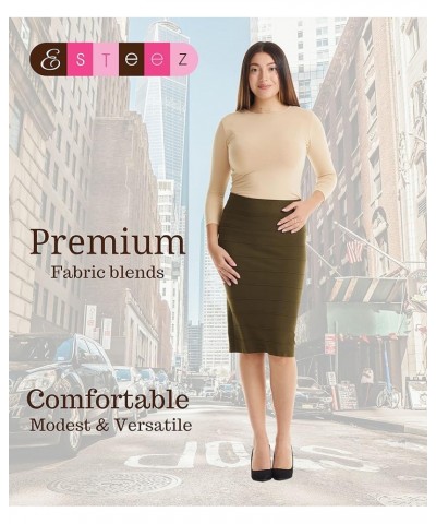 Women's Bodycon Pencil Skirt - Below Knee Length Olive $12.17 Skirts