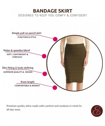 Women's Bodycon Pencil Skirt - Below Knee Length Olive $12.17 Skirts