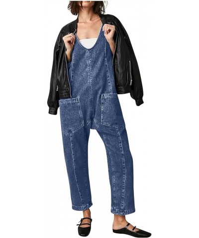 Women Denim Jumpsuit Adjustable Strap Bib Overall Jean Jumpsuit Soft Stretch Long Pants Denim Bib Romper with Pockets A07-dar...