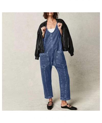 Women Denim Jumpsuit Adjustable Strap Bib Overall Jean Jumpsuit Soft Stretch Long Pants Denim Bib Romper with Pockets A07-dar...