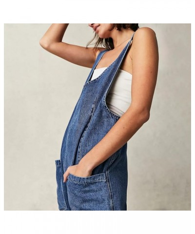 Women Denim Jumpsuit Adjustable Strap Bib Overall Jean Jumpsuit Soft Stretch Long Pants Denim Bib Romper with Pockets A07-dar...