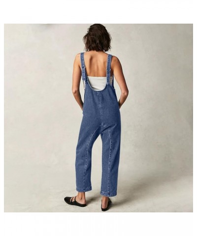 Women Denim Jumpsuit Adjustable Strap Bib Overall Jean Jumpsuit Soft Stretch Long Pants Denim Bib Romper with Pockets A07-dar...