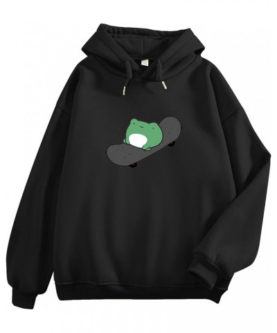 Women's Cute Sweatshirts Skateboarding Frog Long Sleeve Hoodie Pullover Tops Black $14.22 Hoodies & Sweatshirts