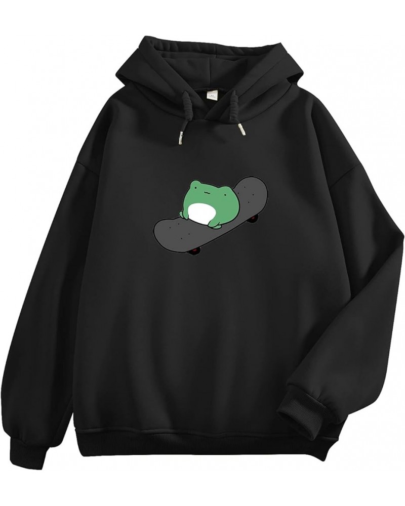 Women's Cute Sweatshirts Skateboarding Frog Long Sleeve Hoodie Pullover Tops Black $14.22 Hoodies & Sweatshirts