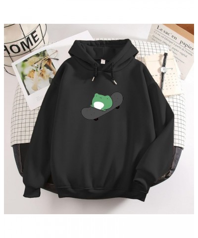 Women's Cute Sweatshirts Skateboarding Frog Long Sleeve Hoodie Pullover Tops Black $14.22 Hoodies & Sweatshirts