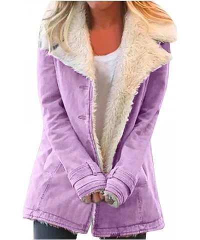 Womens Fashion Winter Warm Long Sleeve Solid Tops Fuzzy Fleece Open Front Hooded Cardigans Jacket Coats with Pockets Purple M...