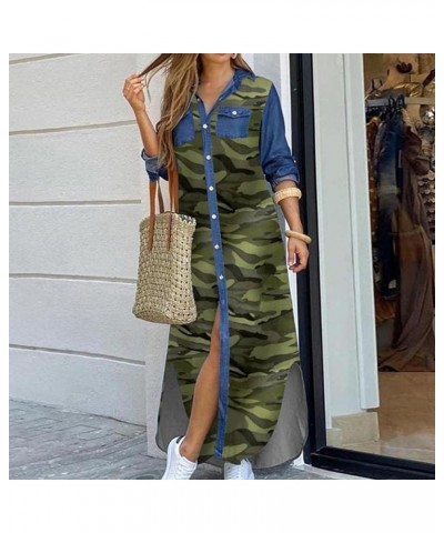 Womens Denim Shirt Dresses Fashion Summer Sexy V Neck 3/4 Sleeve Loose Ruffle Long Maxi Pleated Dress Cowboy Sundresses 2023 ...