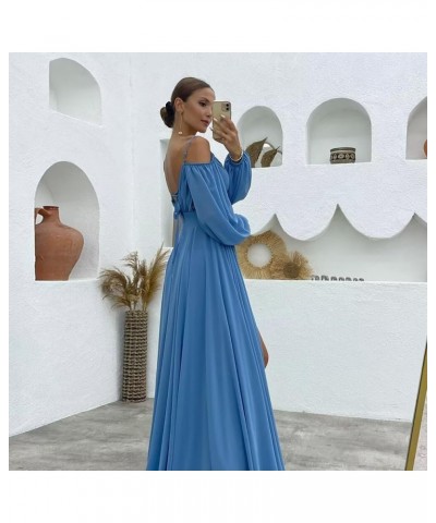 Women's Off The Shoulder Long Sleeve Chiffon Bridesmaid Dresses Long Slit Spaghetti Strap Formal Party Dress Burnt Orange $32...