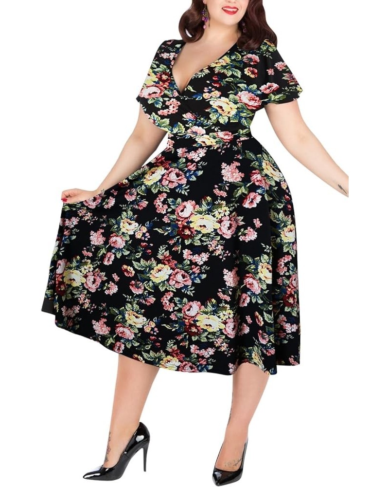 Nemidor® Women's V-Neckline Stretchy Casual Midi Plus Size Bridesmaid Dress Black-print $23.77 Dresses