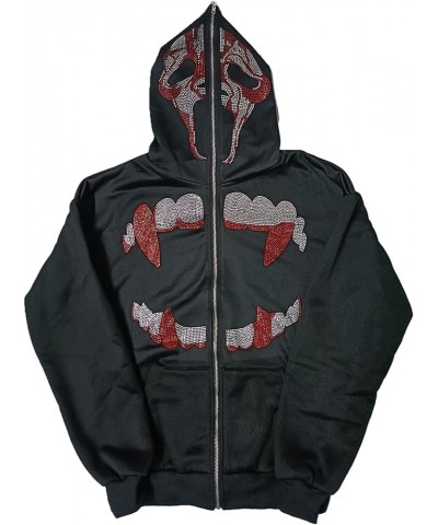 Y2K Rhinestone Full Zip Up Hoodie Women Man Goth Graphic Oversized Punk Jackets Grunge Sweatshirt Coat K-black Red Skull $17....