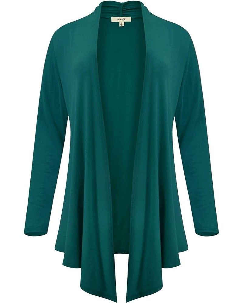 Womens Long Sleeve Draped Open Front Asymmetrical Cardigan Teal $19.28 Sweaters