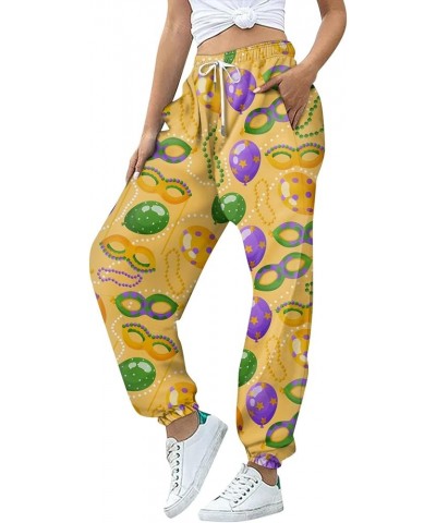 Mardi Gras Pants for Women 2024 Fashion Lounge Feastival Printed Pants Drawstring Jogger Sweat Pant with Pocket B-yellow $9.2...