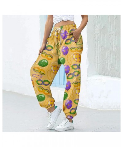 Mardi Gras Pants for Women 2024 Fashion Lounge Feastival Printed Pants Drawstring Jogger Sweat Pant with Pocket B-yellow $9.2...