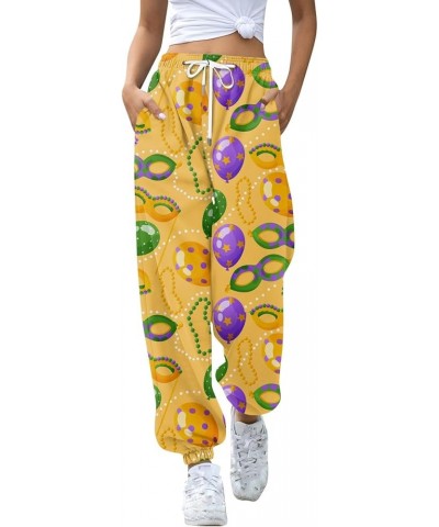 Mardi Gras Pants for Women 2024 Fashion Lounge Feastival Printed Pants Drawstring Jogger Sweat Pant with Pocket B-yellow $9.2...