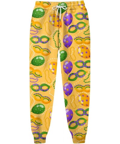 Mardi Gras Pants for Women 2024 Fashion Lounge Feastival Printed Pants Drawstring Jogger Sweat Pant with Pocket B-yellow $9.2...