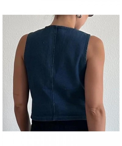 Women Sleeveless Button Down Denim Vest Deep V Neck Jean Tank Tops Sexy Going Out Solid Color Fitted Denim Crop Top J Blue $1...