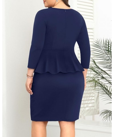 Womens Plus Size Peplum Dress 3/4 Sleeve Formal Work Business Knee Length Bodycon Pencil Dresses Navy Blue $24.47 Dresses