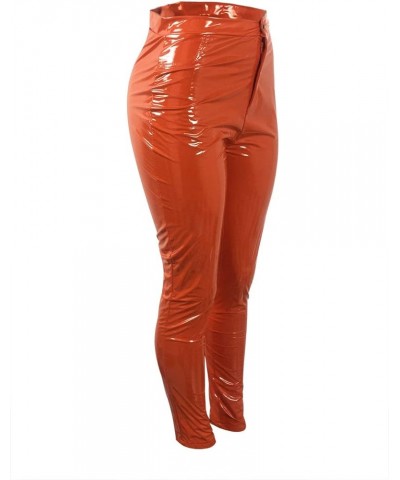 Leather Pants Women Winter PU Faux Leather Leggings for Women Fleece Lining High Waist Leather Pant Orange $20.75 Leggings